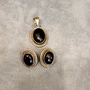 Sterling Onyx Black Pendant Earring Set